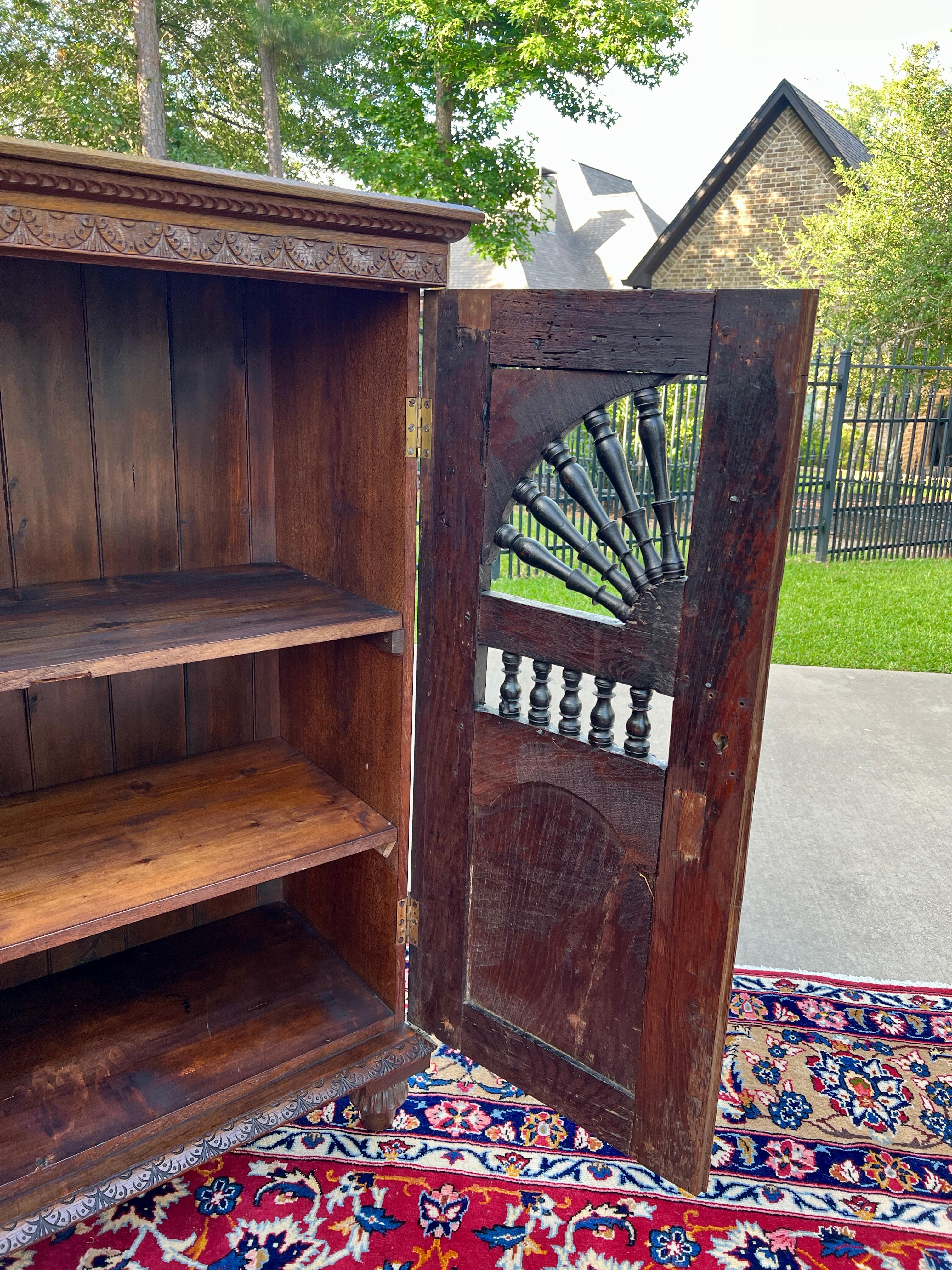 Antique French Breton Cabinet Cupboard Storage Bookcase Entry Carved Oak 19th C 4