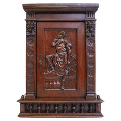 Antique French Breton Carved Wall Cabinet Blacksmith Makes Anchor 19th Century 