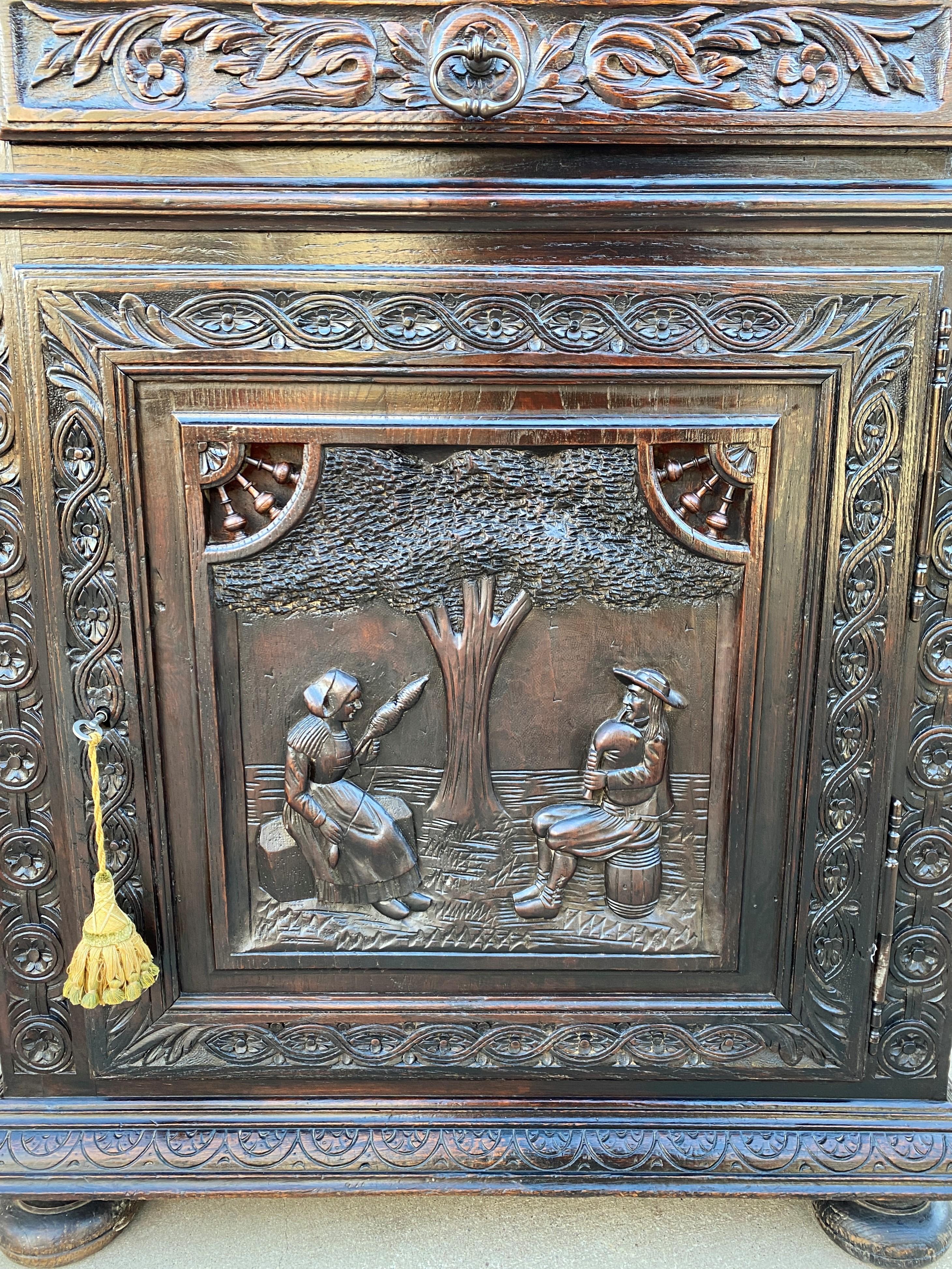 Antique French Breton Jam Cabinet Cupboard Liquor Cabinet Bar Oak Confiture Key 11