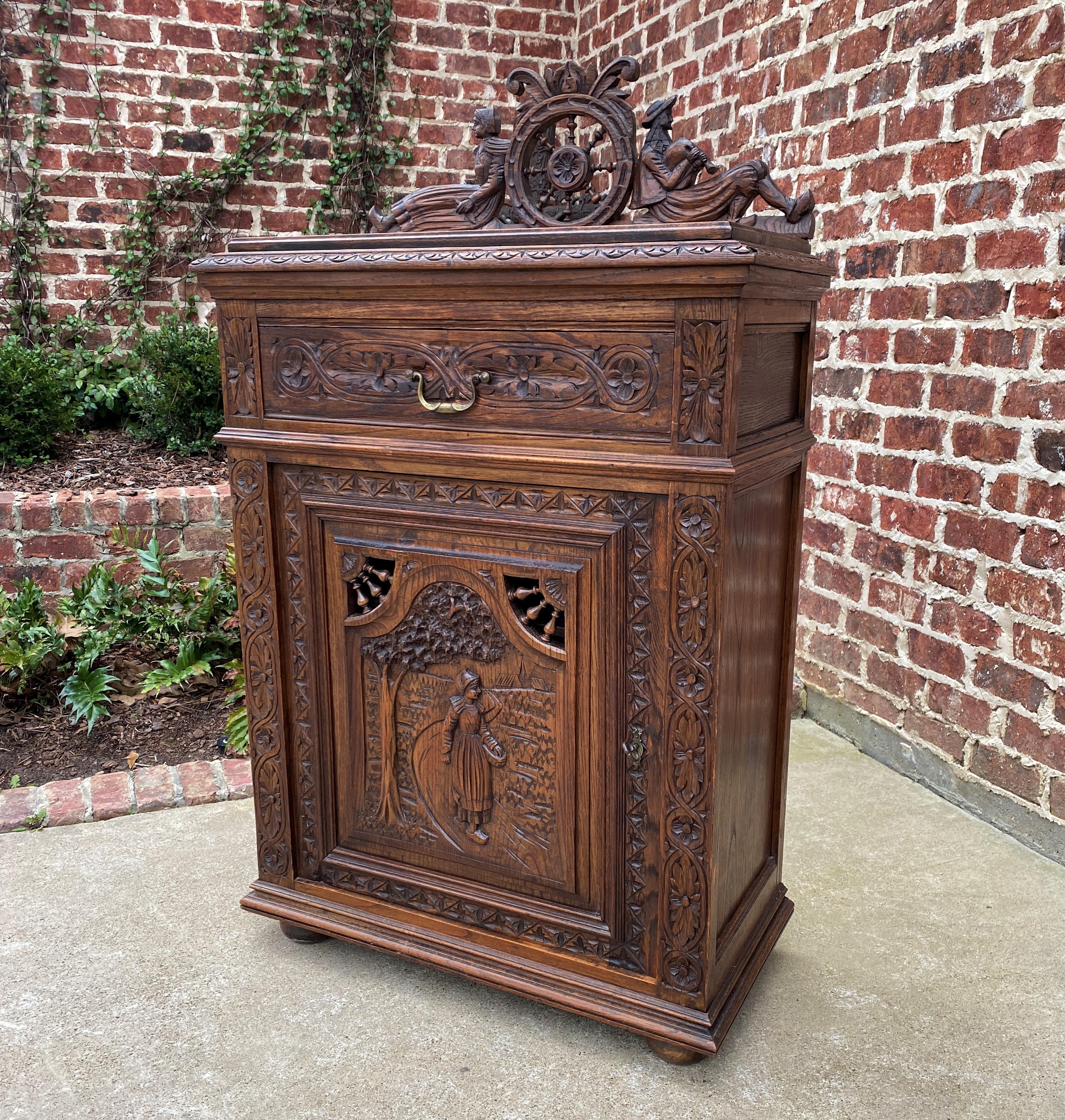 French Provincial Antique French Breton Jam Cabinet Cupboard Liquor Cabinet Bar Oak Confiture Key