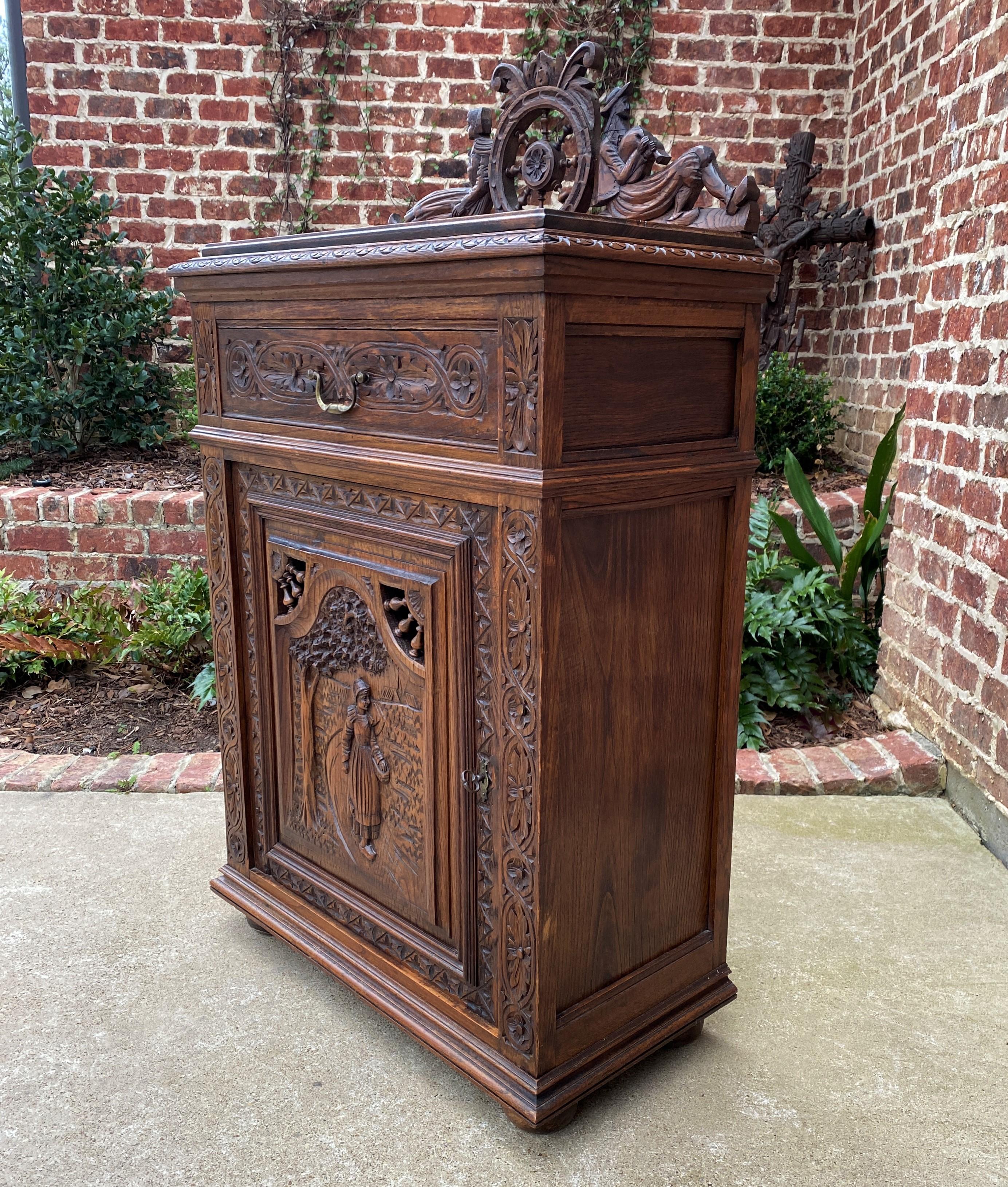 Carved Antique French Breton Jam Cabinet Cupboard Liquor Cabinet Bar Oak Confiture Key