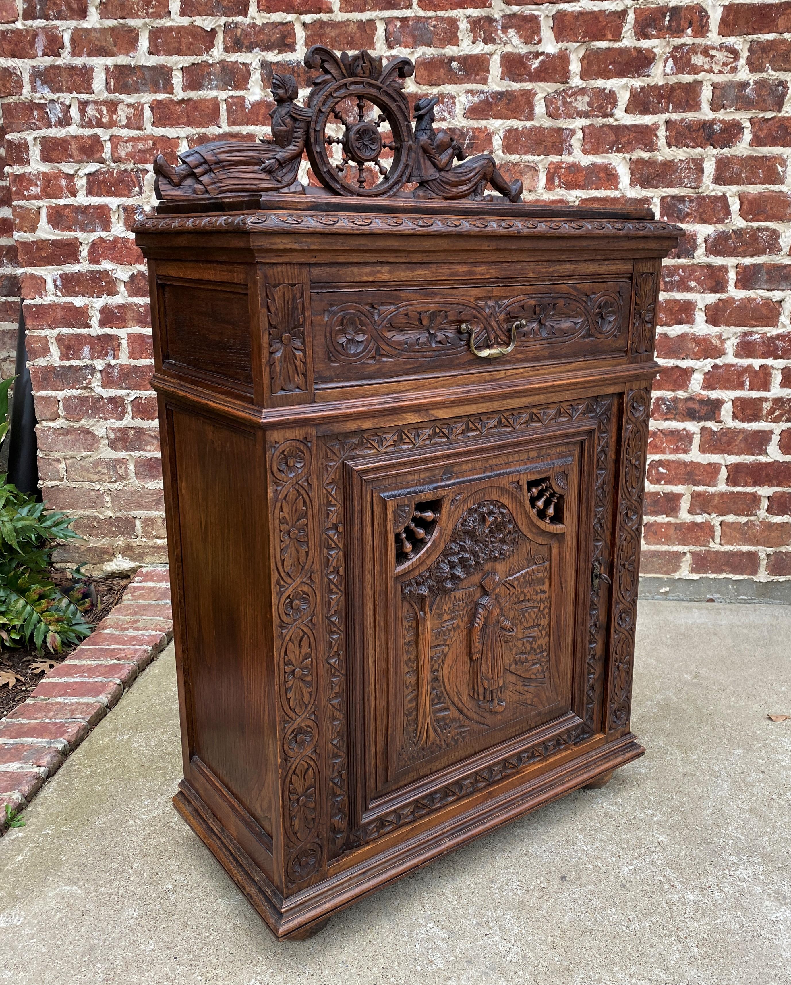 Late 19th Century Antique French Breton Jam Cabinet Cupboard Liquor Cabinet Bar Oak Confiture Key