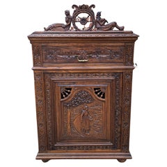 Antique French Breton Jam Cabinet Cupboard Liquor Cabinet Bar Oak Confiture Key