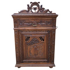 Used French Breton Jam Cabinet Cupboard Liquor Cabinet Bar Oak Confiture Key