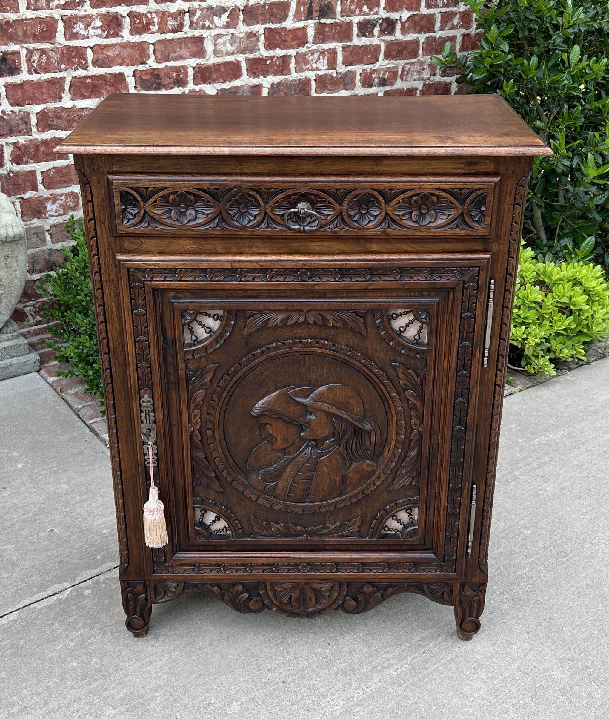 French Provincial Antique French Breton Jam Cabinet Cupboard Storage Drawer Carved Oak 19th C For Sale