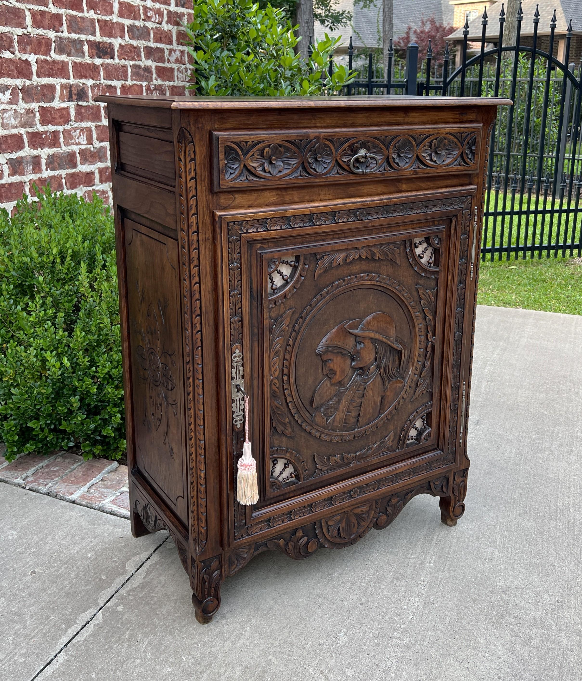 Antique French Breton Jam Cabinet Cupboard Storage Drawer Carved Oak 19th C In Good Condition For Sale In Tyler, TX