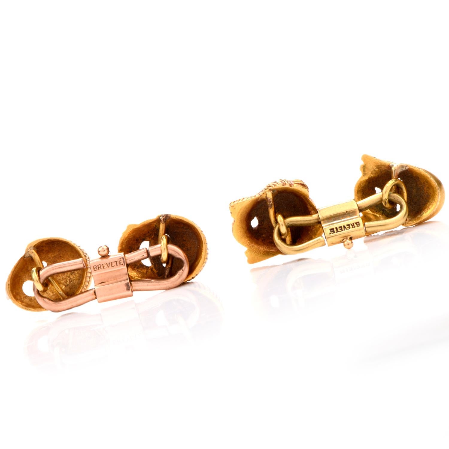 Women's or Men's Antique French 18 Karat Gold Mask Cufflinks