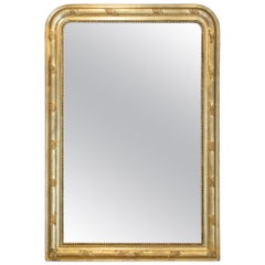 Antique French Bright Gold Gilt Wood Louis Philippe Mirror with Floral Carvings