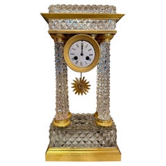Antique French "Brilliante" Crystal Cut et Gold Bronze Clock, Circa 1880-1890.