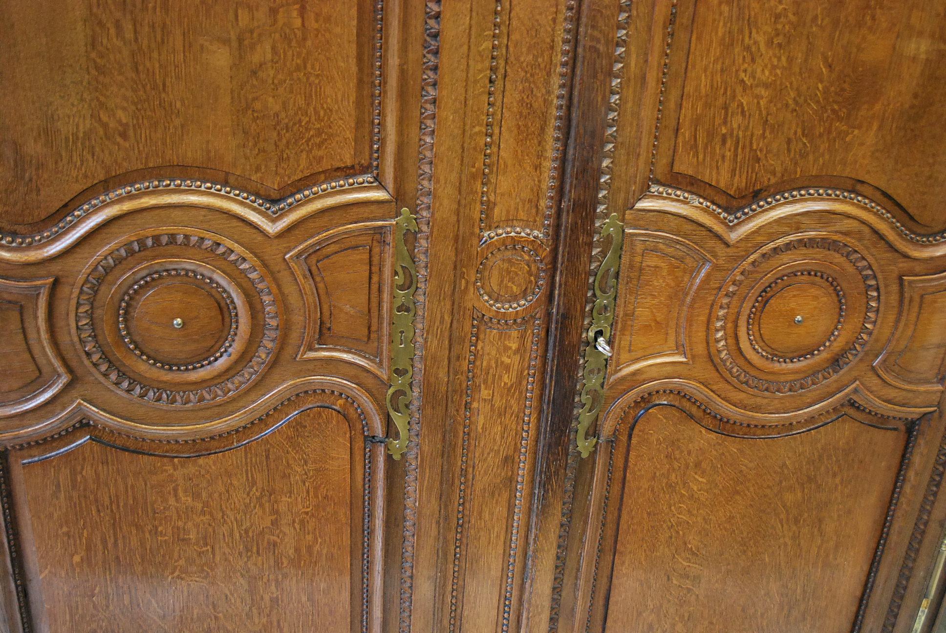 19th Century Antique French Brittany / Normandy Carved Oak French Armoire/ linen press For Sale