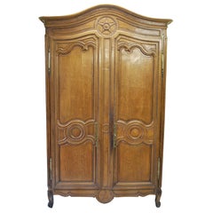 Antique French Brittany / Normandy Carved Oak French Armoire/ linen press