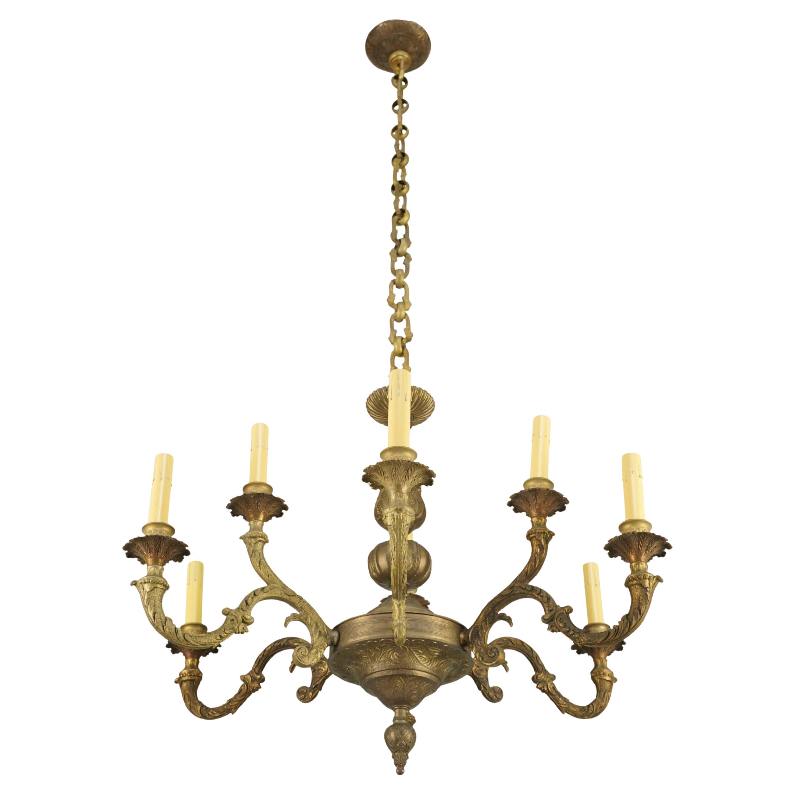 Lampadario a 6 bracci a 9 luci in Antique French Bronze
