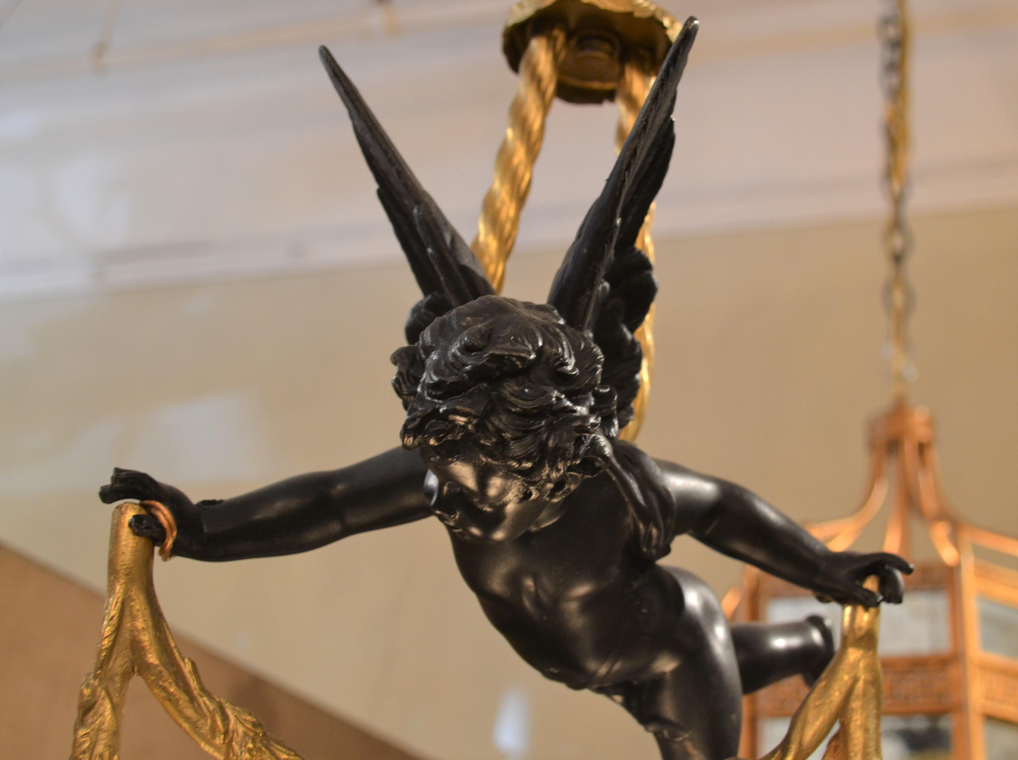 19th Century Antique French Bronze and Art Glass Chandelier