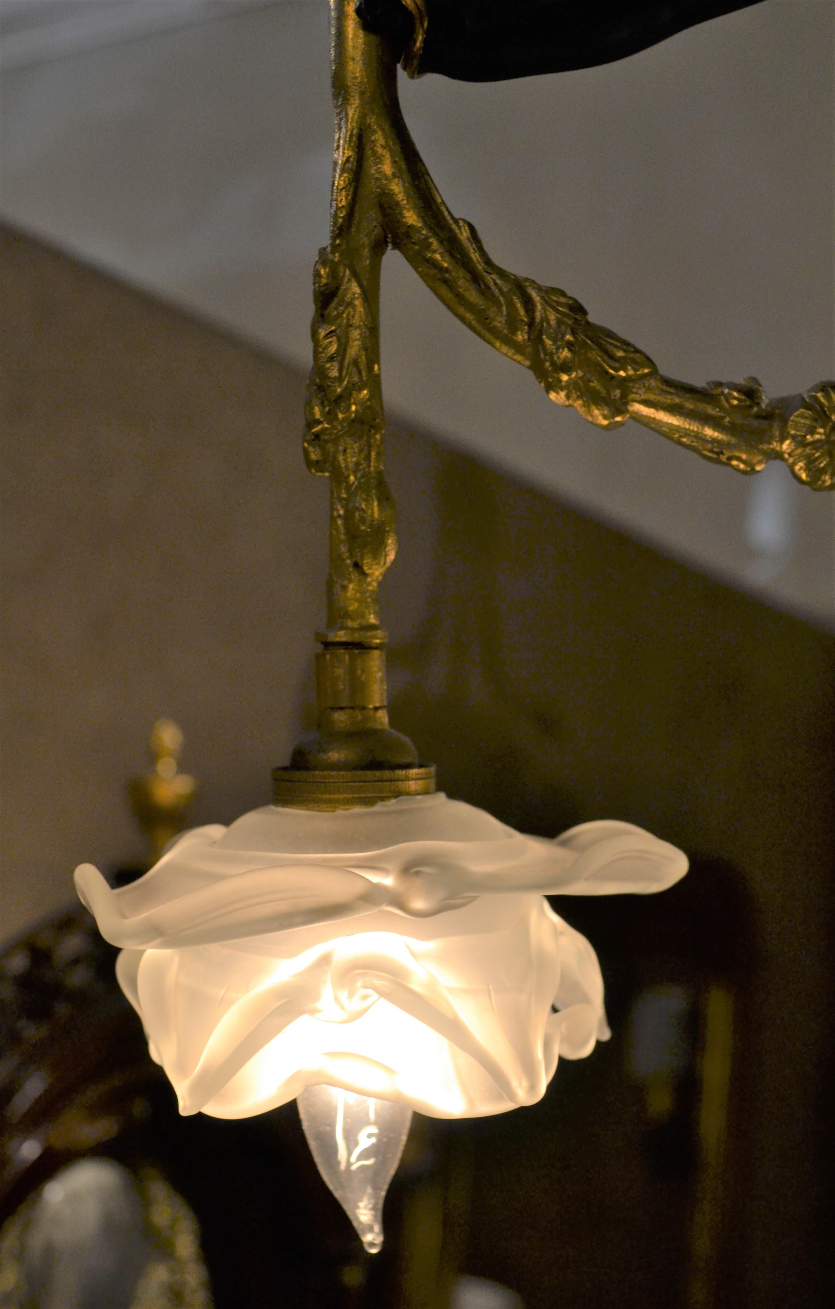 Antique French Bronze and Art Glass Chandelier 1