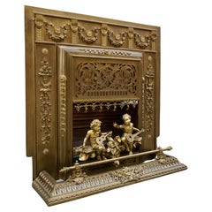 Antique French Bronze and Brass Fire Surround with Angels and Fender