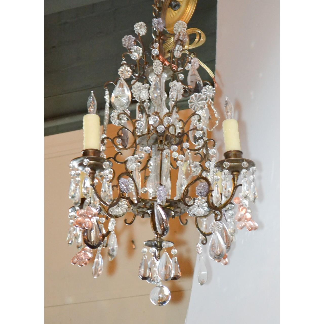 Early 20th Century Antique French Bronze and Crystal Chandelier