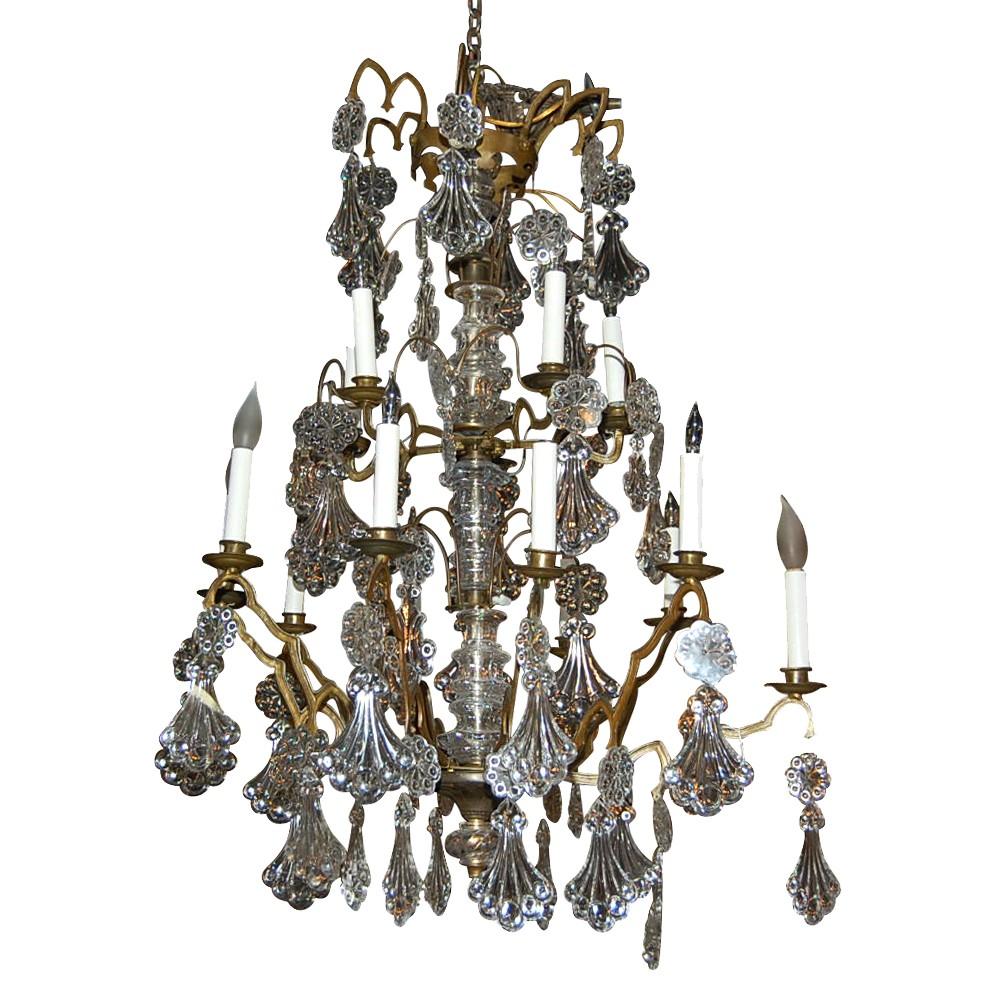 Antique French Bronze and Crystal Chandelier
