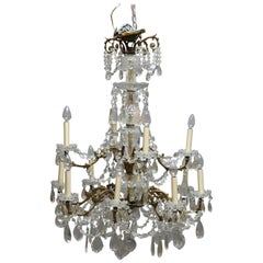 Antique French Bronze and Crystal Twelve-Light Chandelier, circa 1920