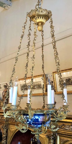 Antique French Bronze and Gold Imari Porcelain Chandelier