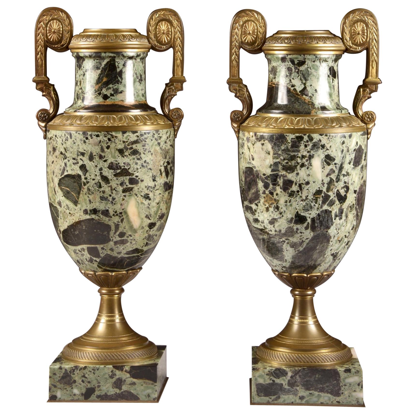 Antique French Bronze and Marble Cassolettes