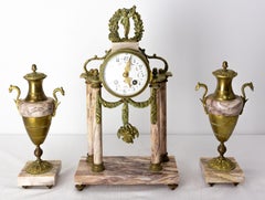 Antique French Bronze and Marble Mantel Set Clock Cherub Putti Napoleon III