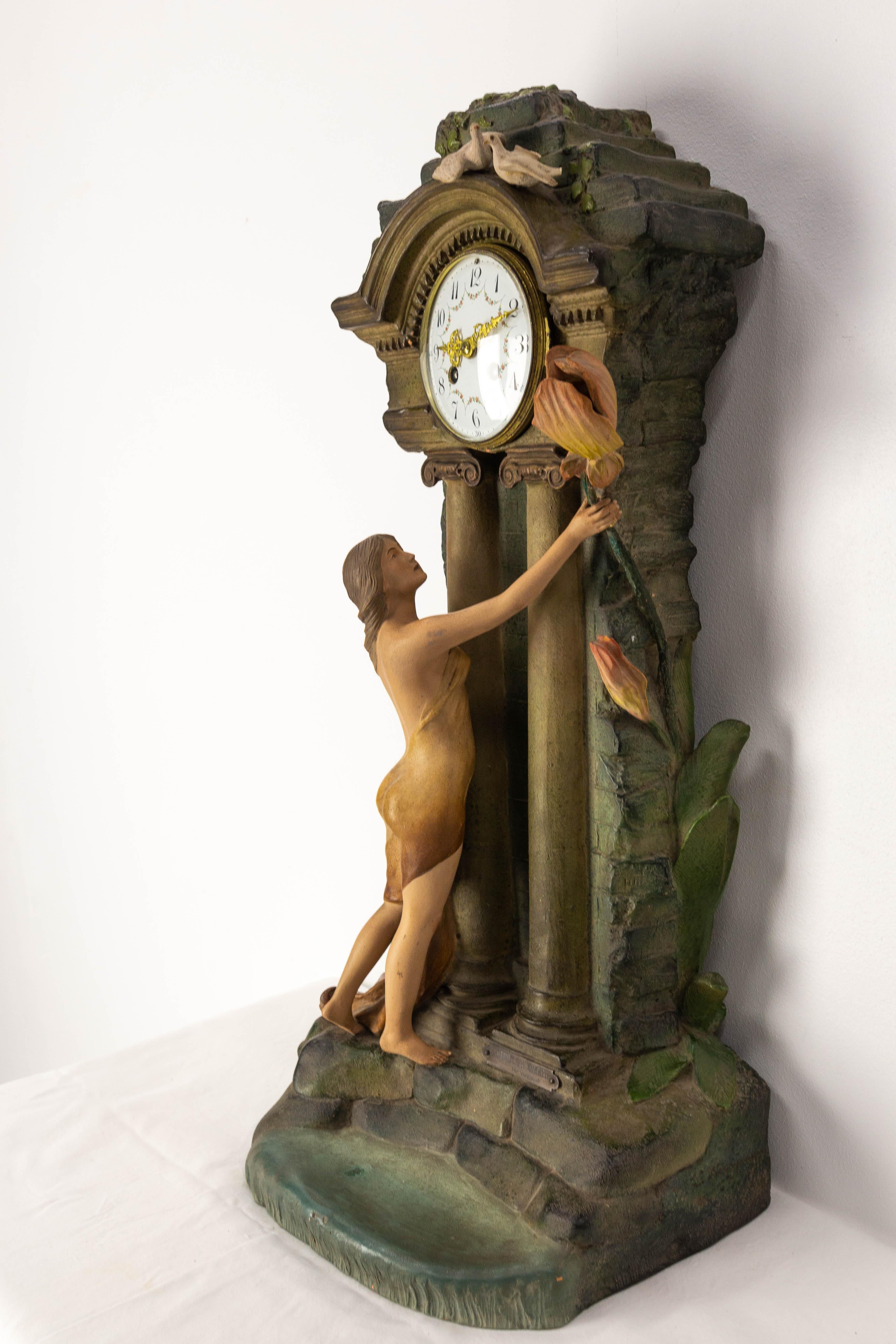 Antique French Bronze and Marble Mantel Set Clock Cherub Putti Napoleon III In Good Condition For Sale In Labrit, Landes