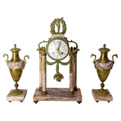Antique French Bronze and Marble Mantel Set Clock Cherub Putti Napoleon III