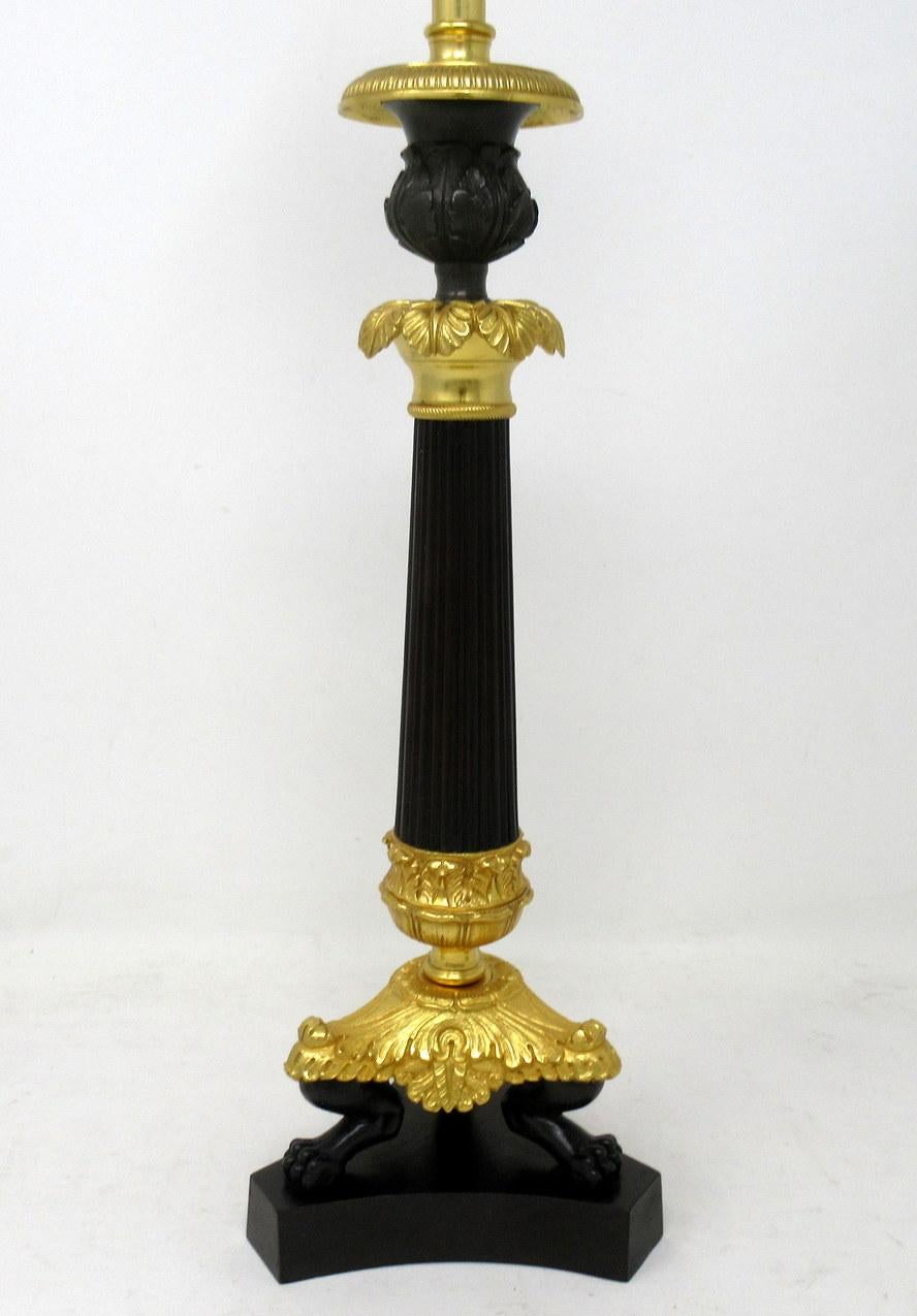 Early Victorian Antique French Bronze and Ormolu Corinthian Column Candlestick Lamp 19th Century