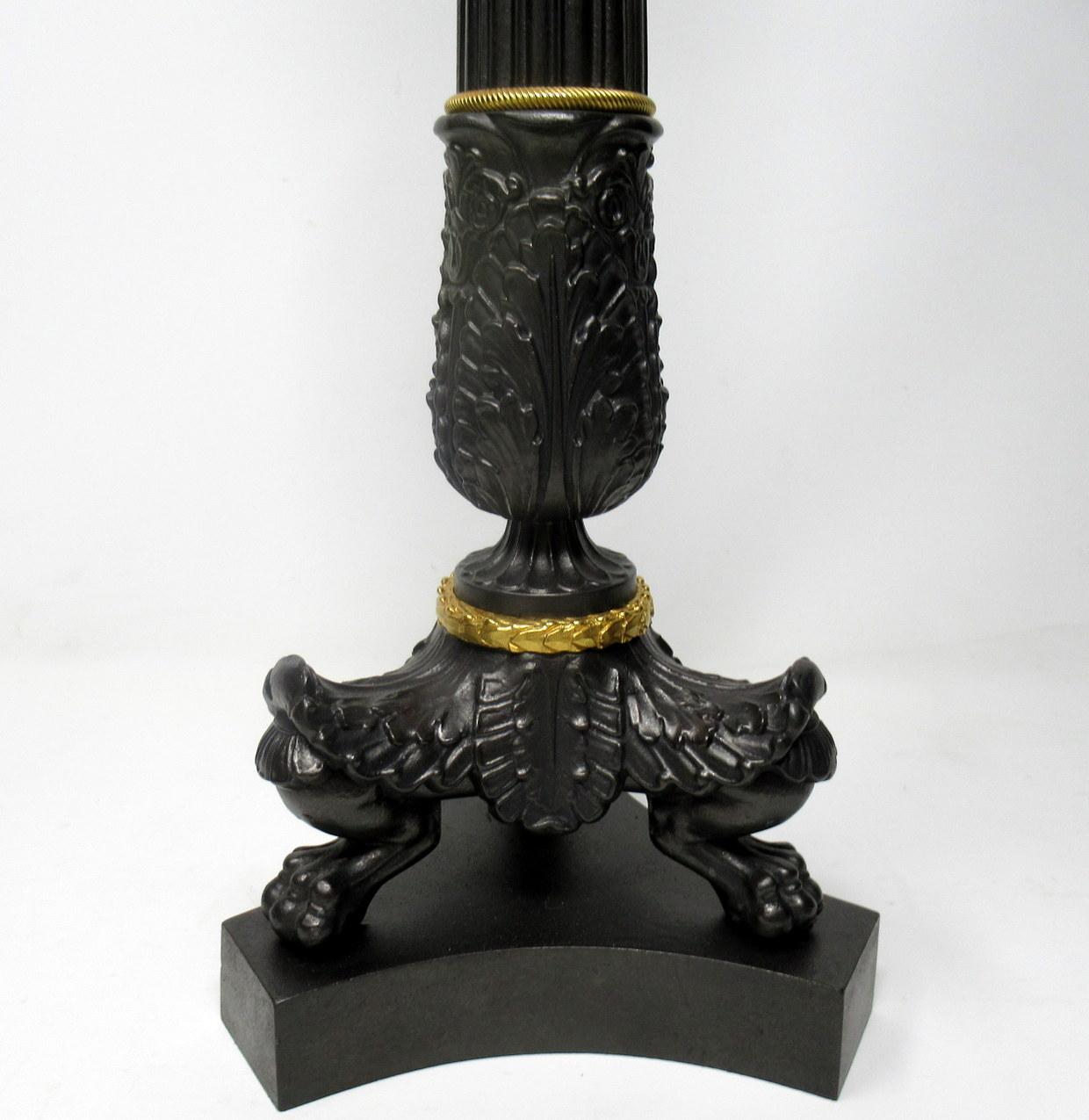 Antique French Bronze and Ormolu Corinthian Column Candlestick Lamp 19th Century In Good Condition In Dublin, Ireland