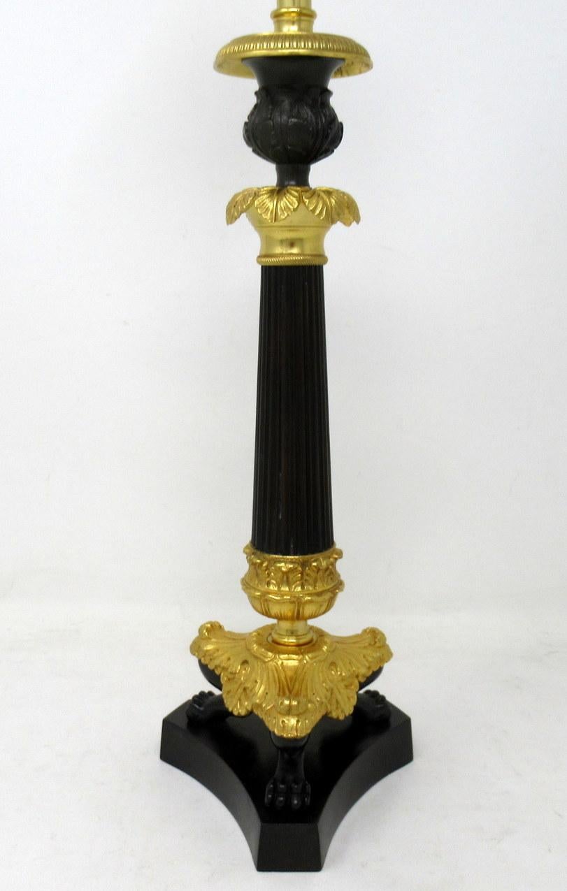 Antique French Bronze and Ormolu Corinthian Column Candlestick Lamp 19th Century In Good Condition In Dublin, Ireland