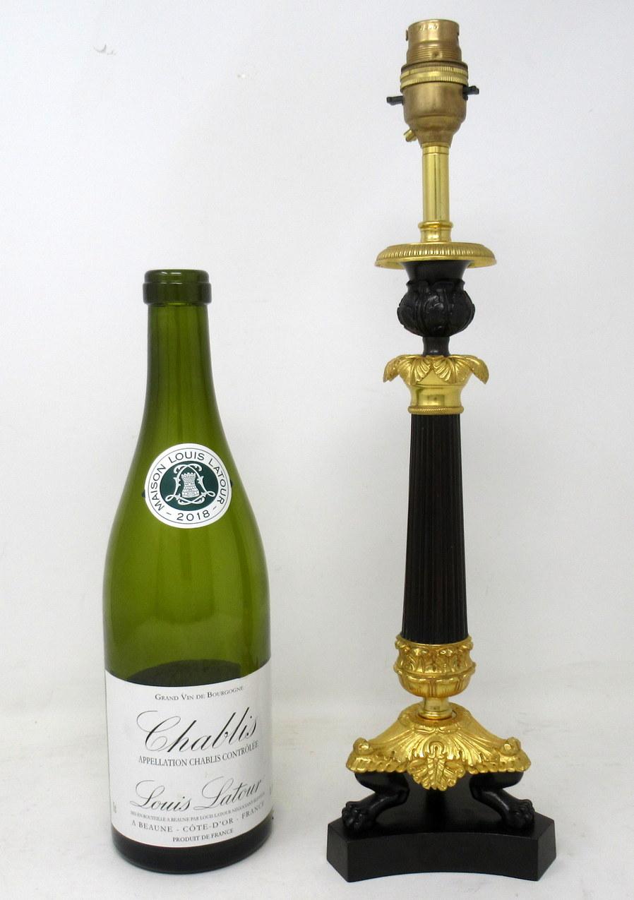Antique French Bronze and Ormolu Corinthian Column Candlestick Lamp 19th Century 1