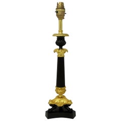 Antique French Bronze and Ormolu Corinthian Column Candlestick Lamp 19th Century
