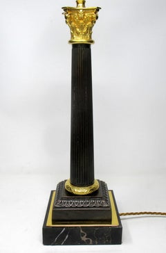 Antique French Bronze and Ormolu Corinthian Column Table Lamp Mid-19th Century