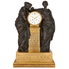 Antique French Reloj de chimenea de bronce y ormolu