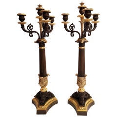 Antique French Bronze and Ormolu Restauration Period Candelabra, circa 1830-1840