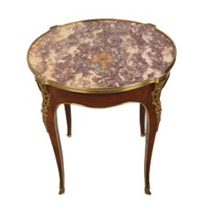Antique French Bronze and Rouge Marble Side Table