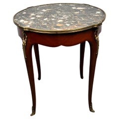 Antique French Bronze and Rouge Marble Side Table
