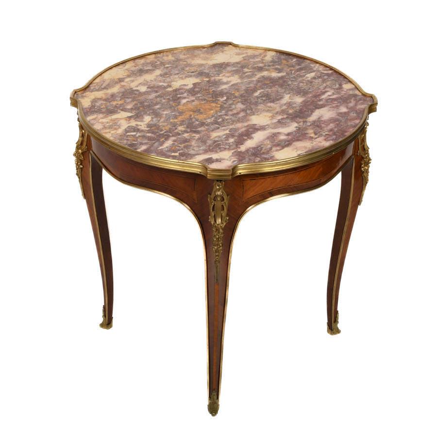 Rococo Antique French Bronze and Rouge Marble Side Table For Sale