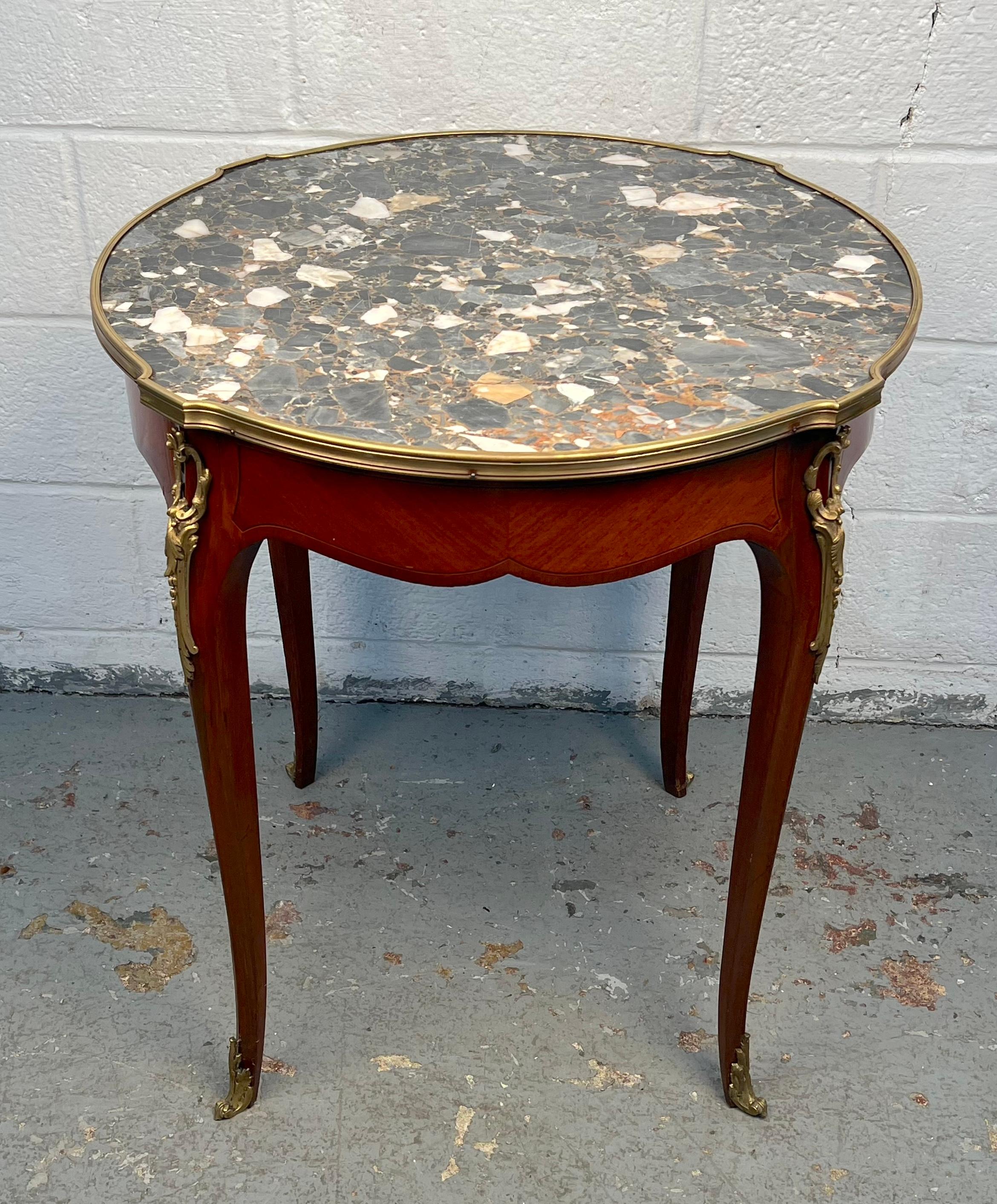 Louis XV Antique French Bronze and Rouge Marble Side Table en vente