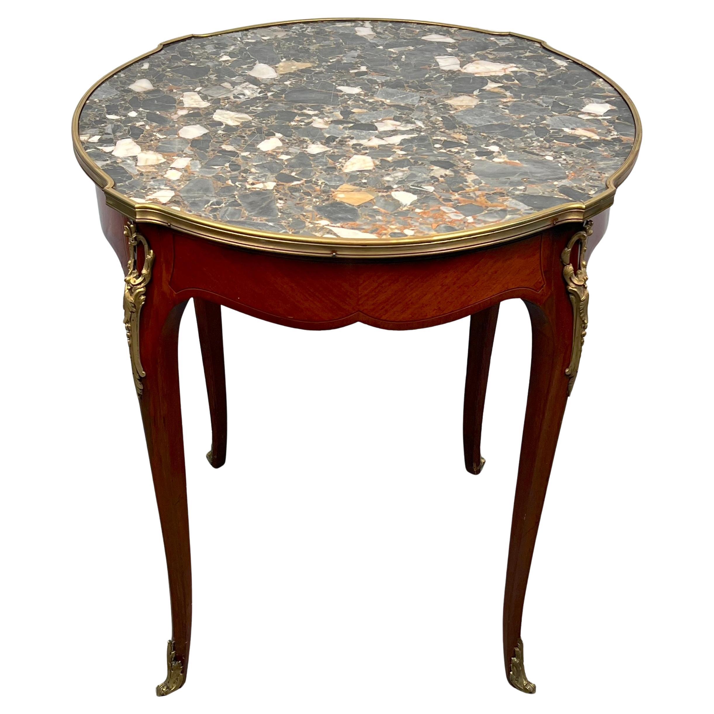 Antique French Bronze and Rouge Marble Side Table