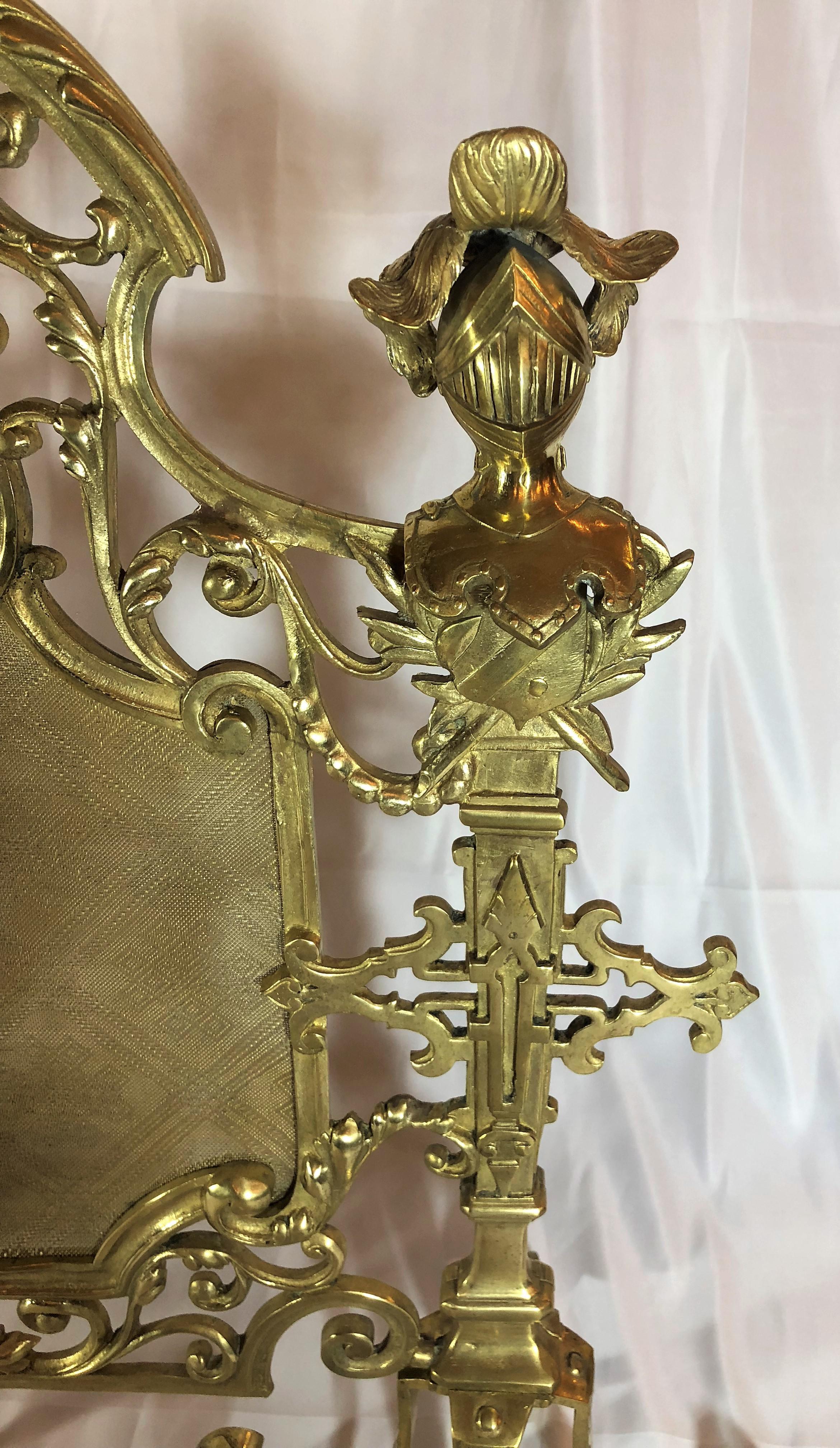 Antique French Bronze Armorial Firescreen, circa 1880 In Good Condition For Sale In New Orleans, LA