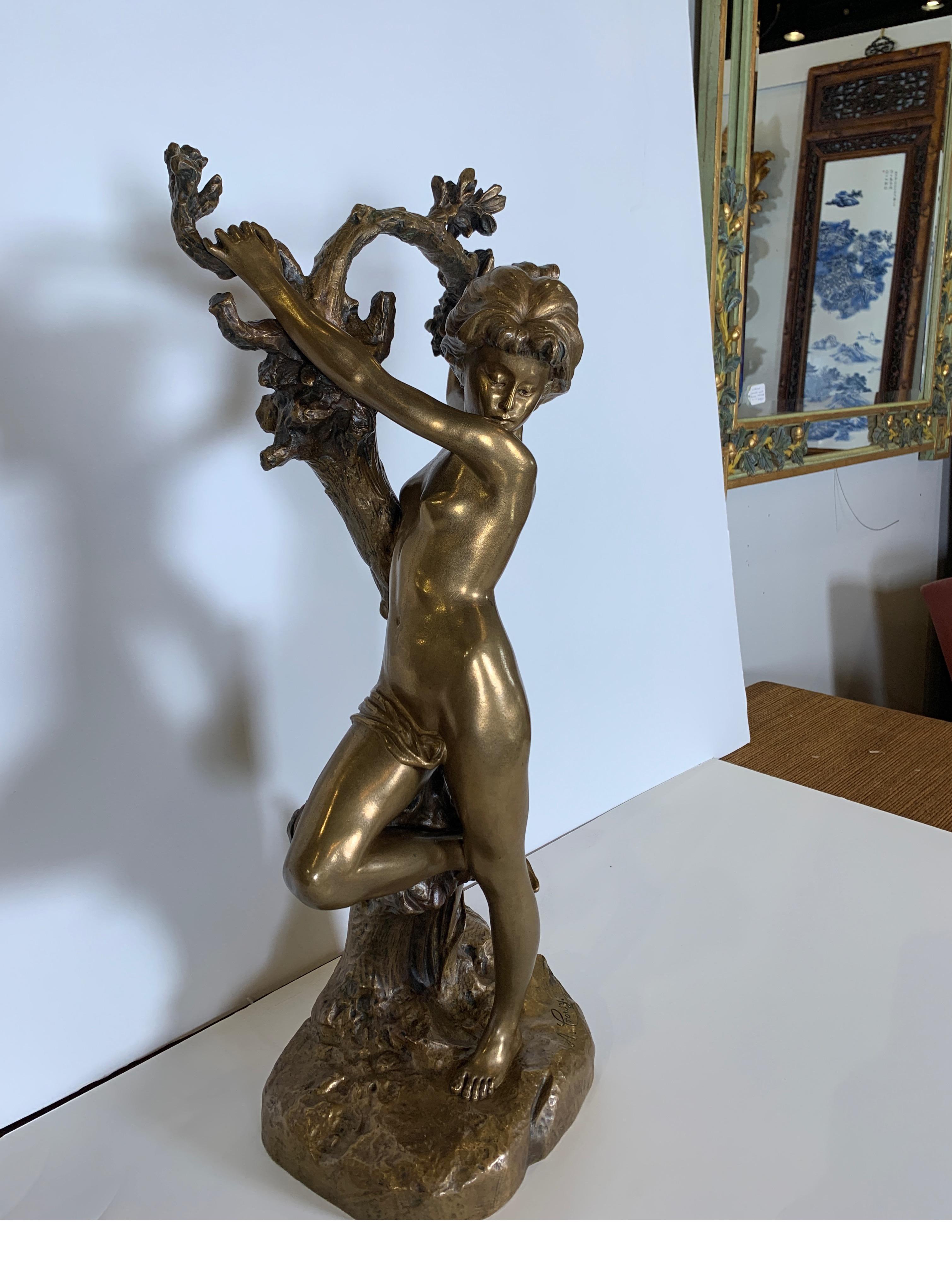 Antique French Bronze Art Nouveau Nude Sculpture In Excellent Condition In Lambertville, NJ