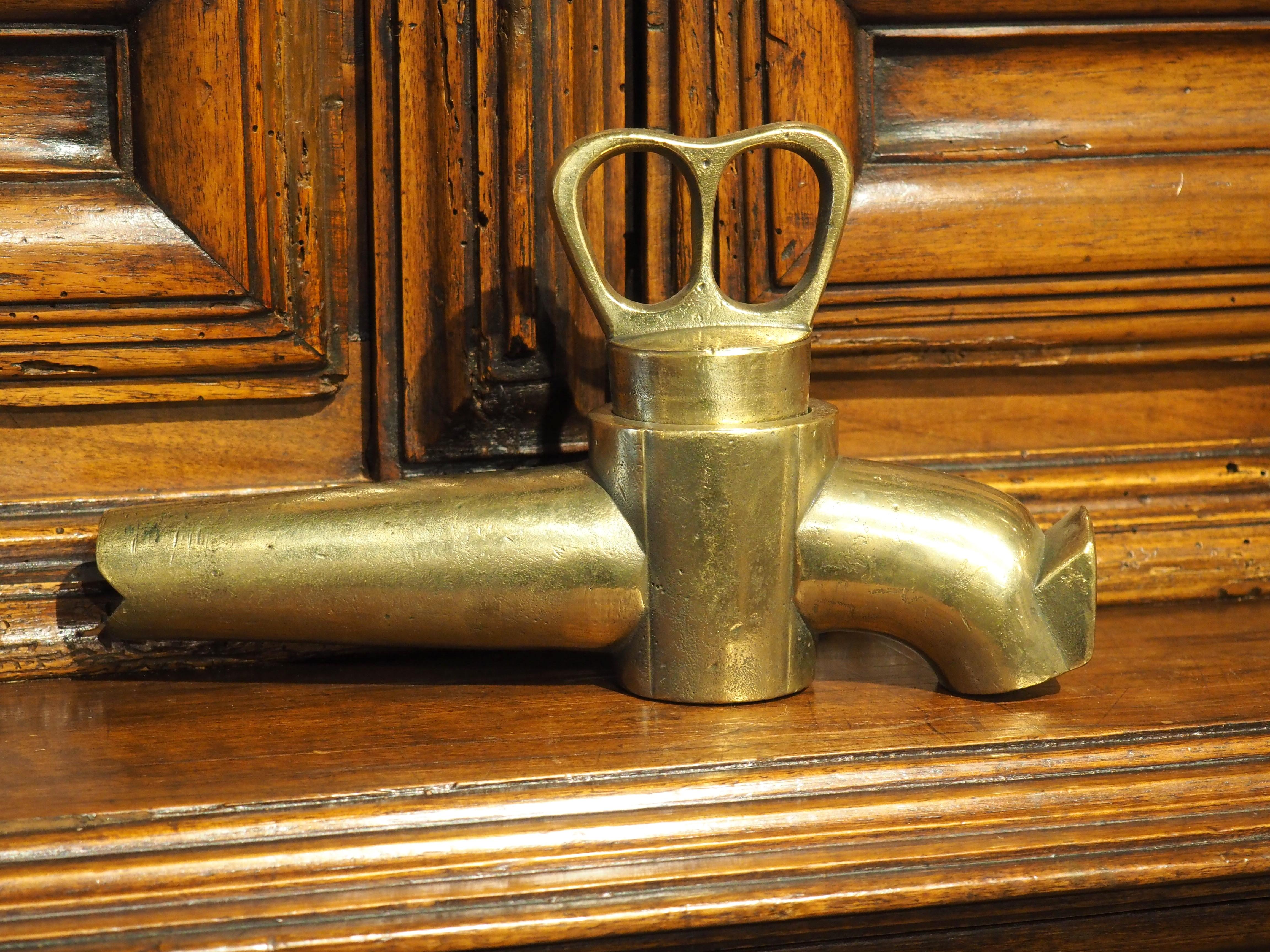 19th Century Antique French Bronze Barrel Spout of Spigot with Two Finger Handle For Sale