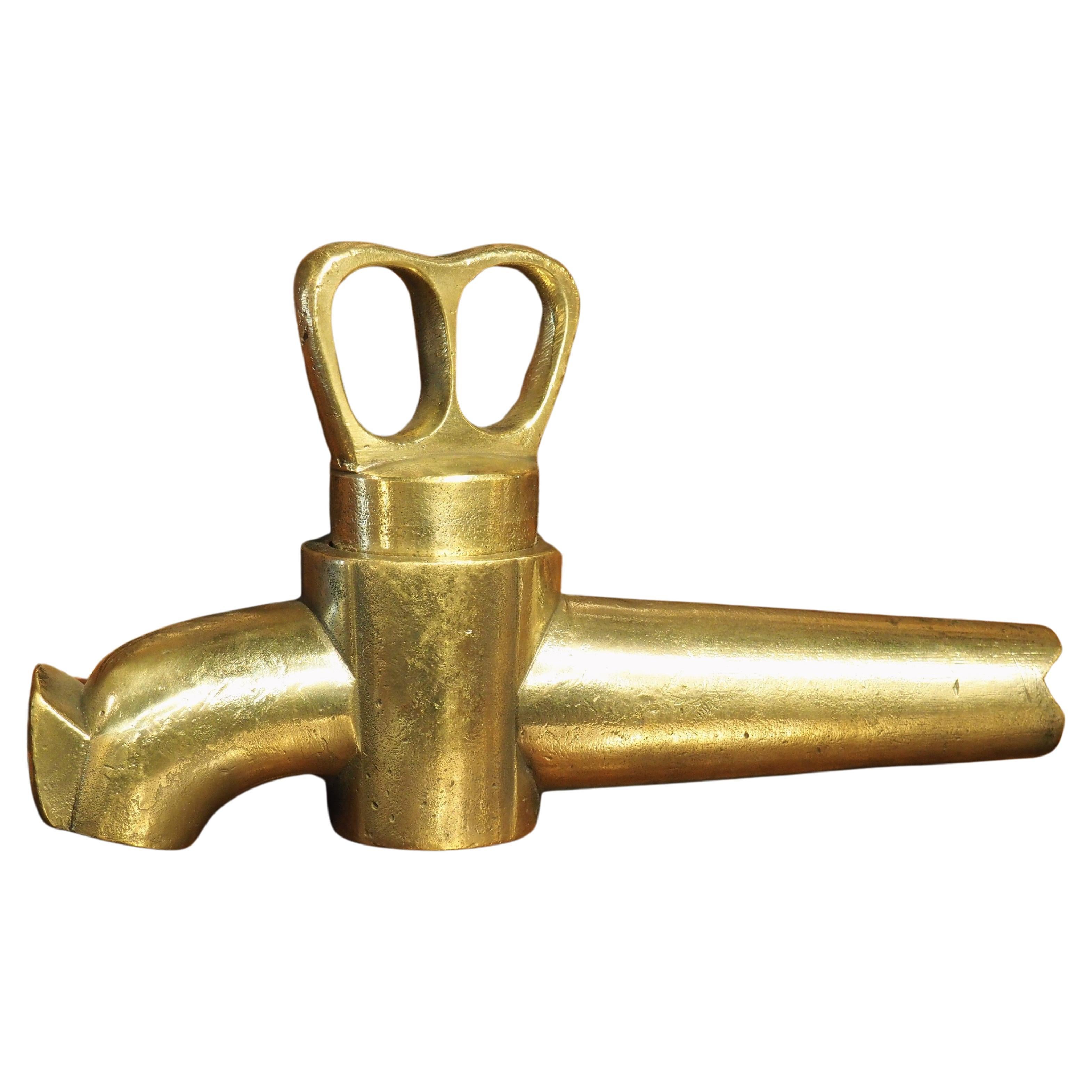 Antique French Bronze Barrel Spout of Spigot with Two Finger Handle For Sale