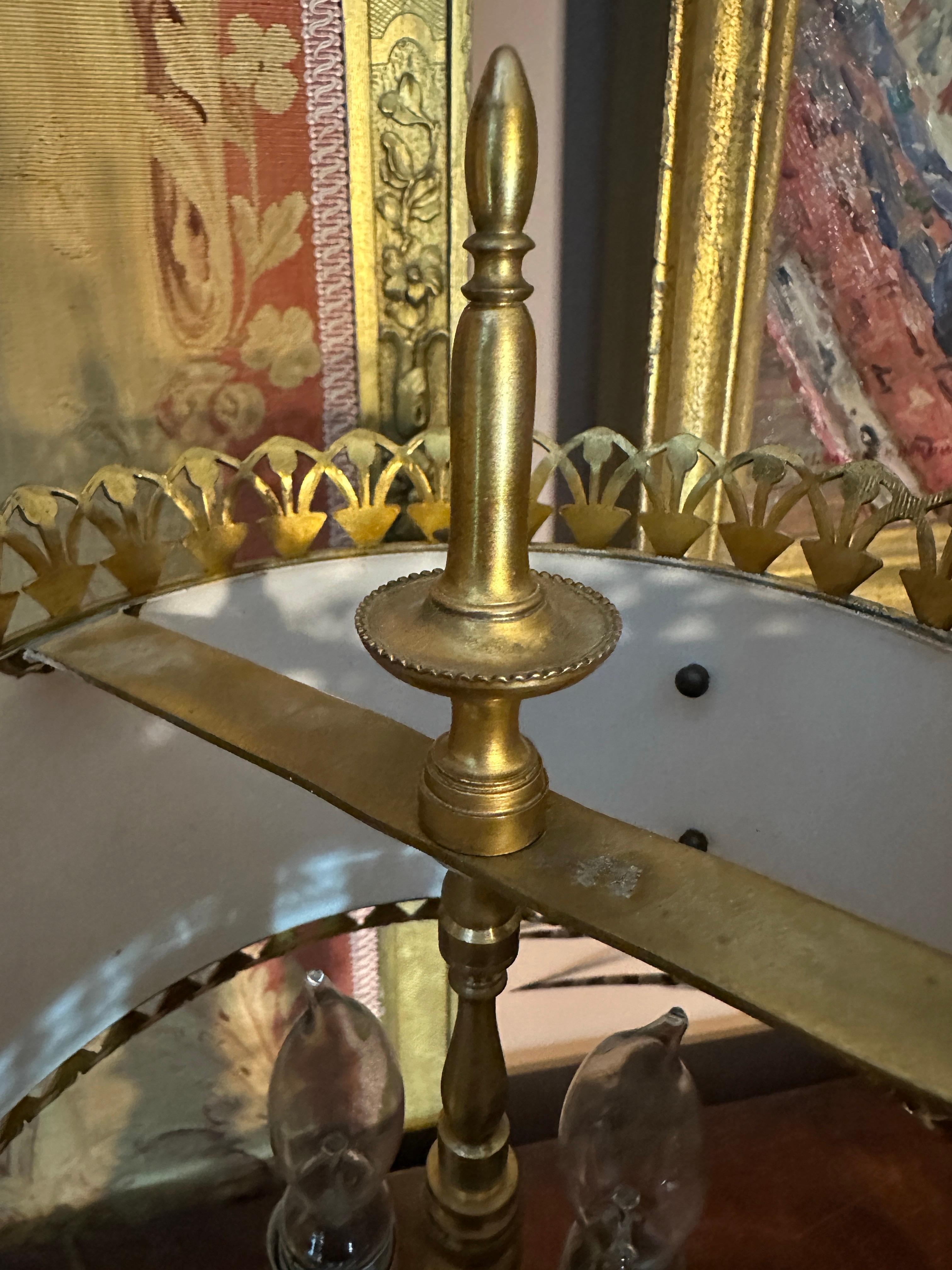 Antique French Bronze bouillote lamp with Tole shade For Sale 1