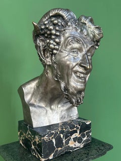 Antique French Bronze Bust Sculpture of a Satyr / Faun by Alix Marquet - 1914