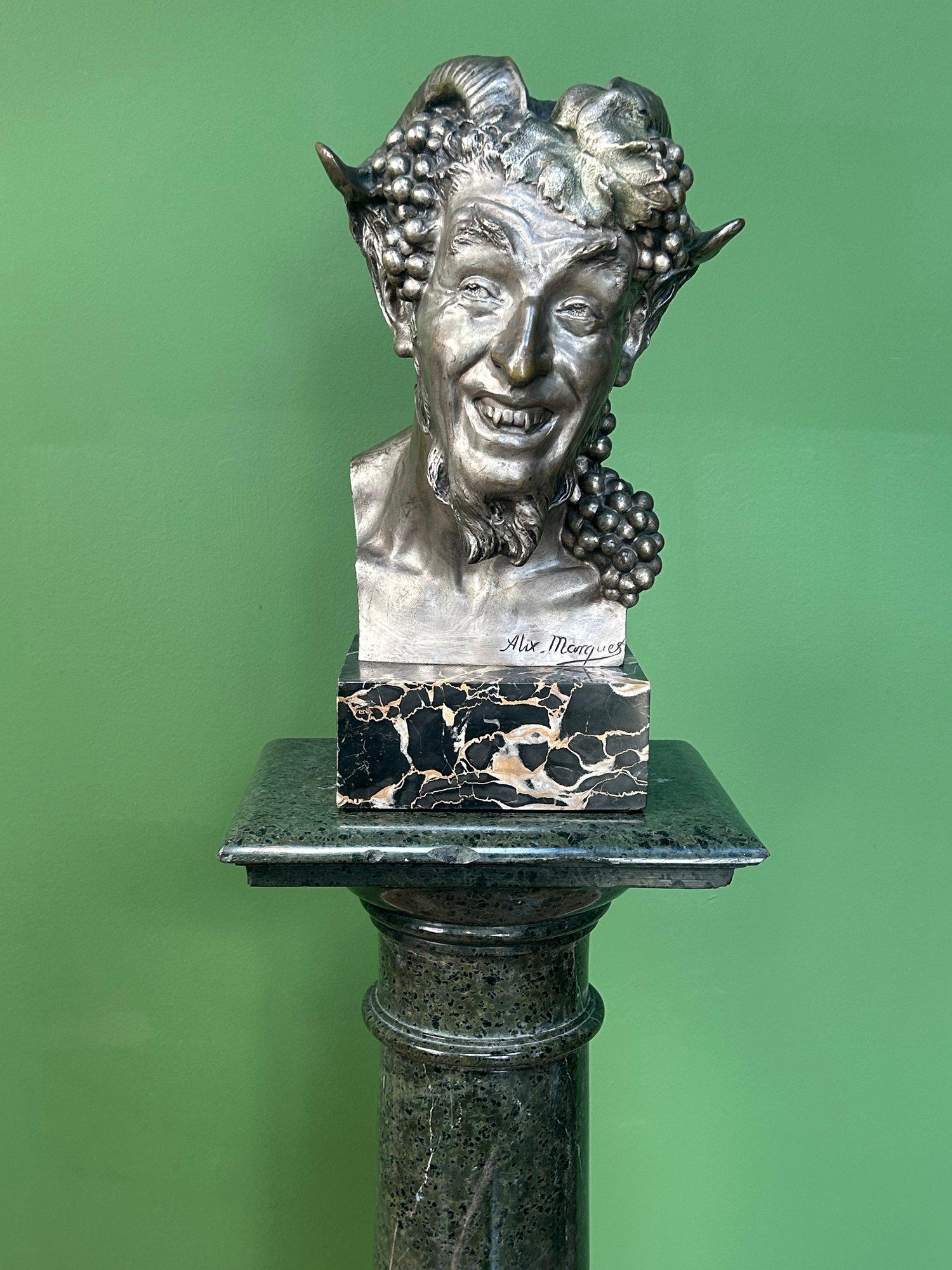 Antique French Escultura de busto de bronce de un sátiro / fauno de Alix Marquet - 1914 Bronce en venta