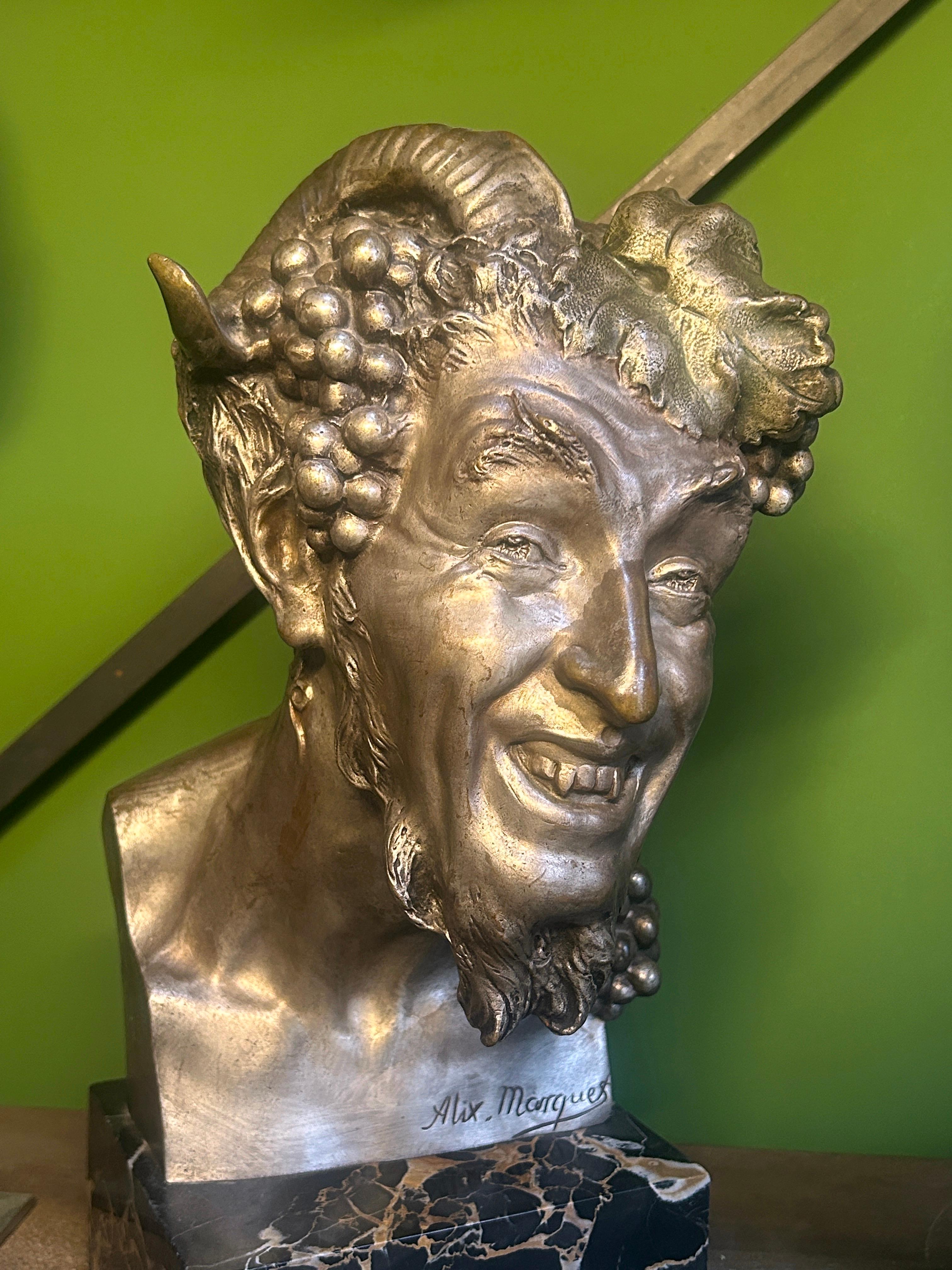 Antique French Escultura de busto de bronce de un sátiro / fauno de Alix Marquet - 1914 en venta 1