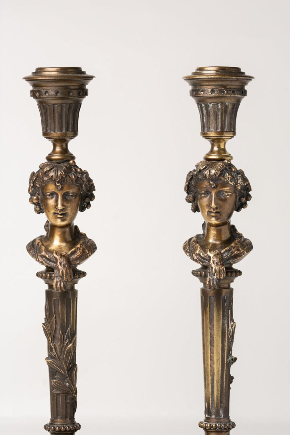 Antique French Bronze Candleholders In Good Condition In Portland, GB