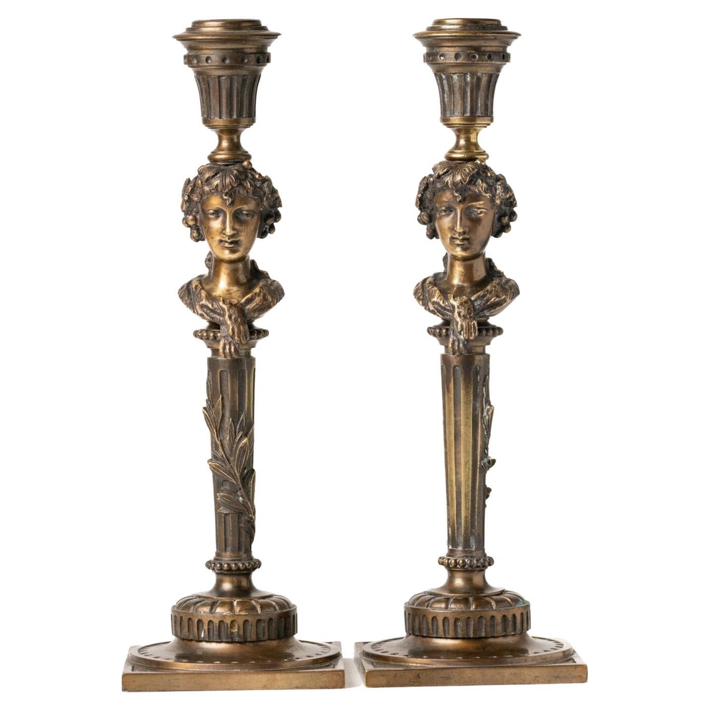 Antique French Bronze Candleholders